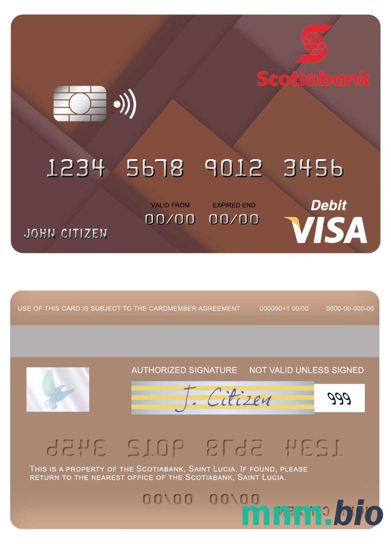 Saint Lucia Scotiabank visa debet karta przykład w formacie PSD